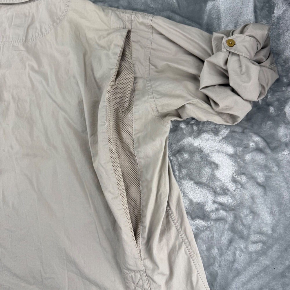 Cabelas Outdoor Gear Mens XL Khaki Cotton Fishing Hiking Utility Shirt Vent Back - Picture 14 of 16